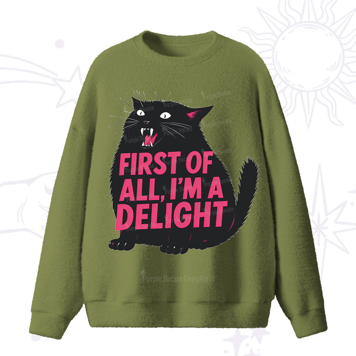 Purplehecate First Of All I'm A Delight Cat Fuzzy Ugly Sweater