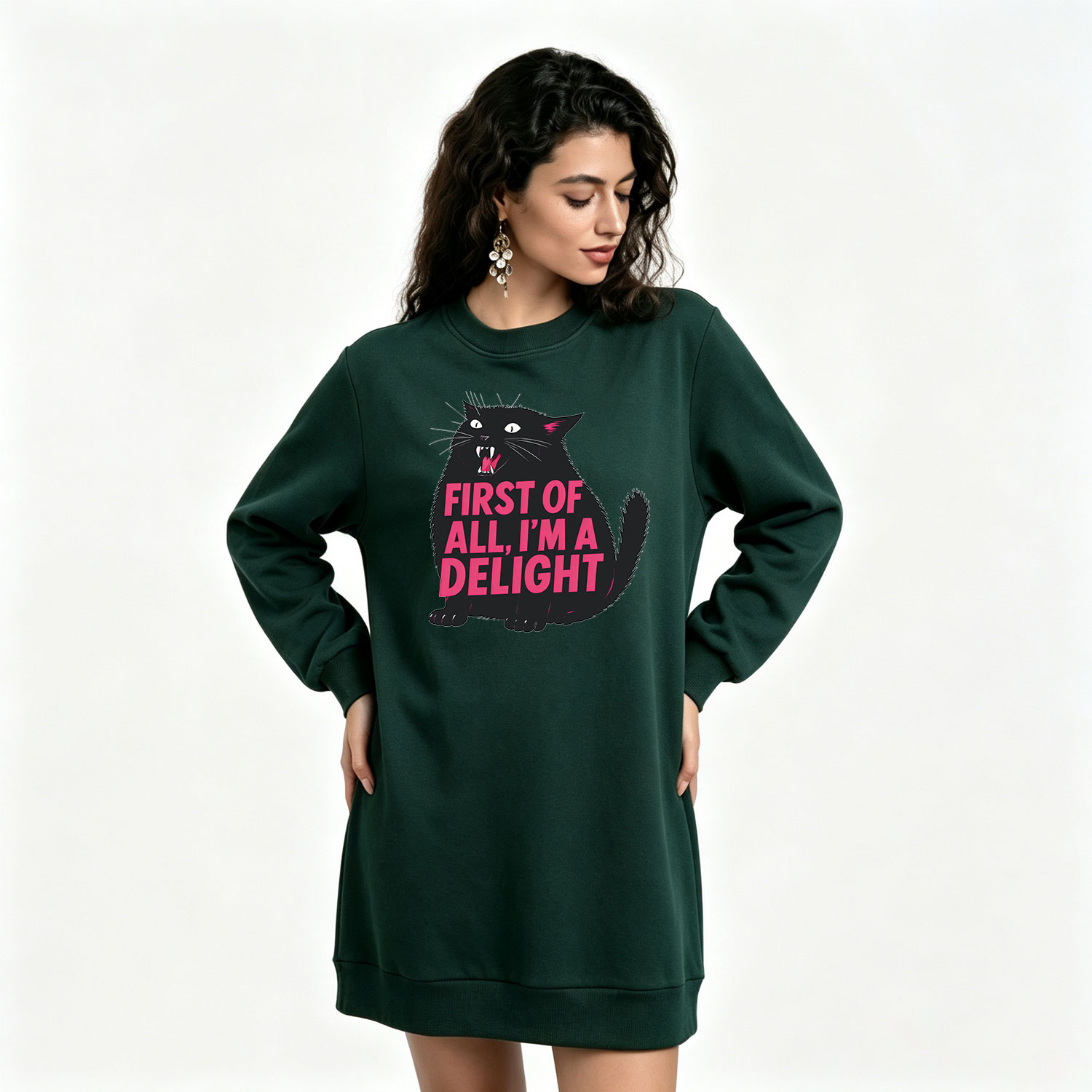 Purplehecate First Of All I'm A Delight Cat Sweatshirt Dress