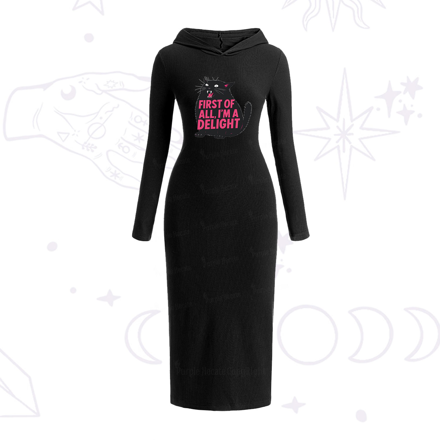 Purplehecate First Of All I'm A Delight Cat Hooded Knit Dress
