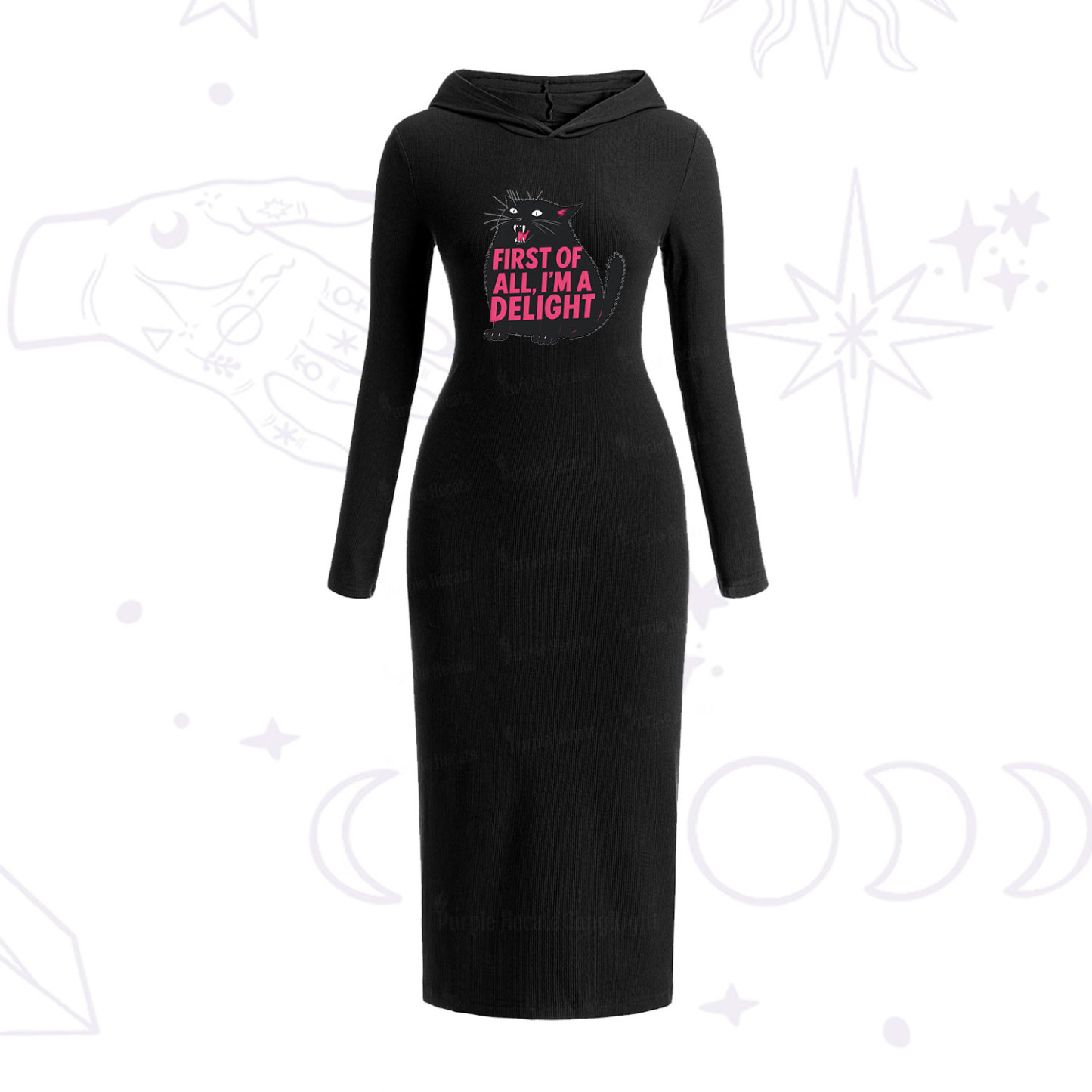 Purplehecate First Of All I'm A Delight Cat Hooded Knit Dress