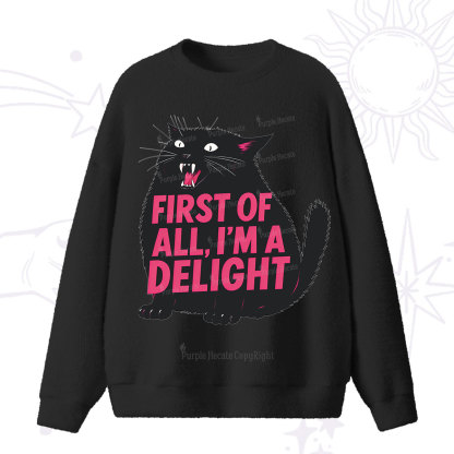 Purplehecate First Of All I'm A Delight Cat Fuzzy Ugly Sweater