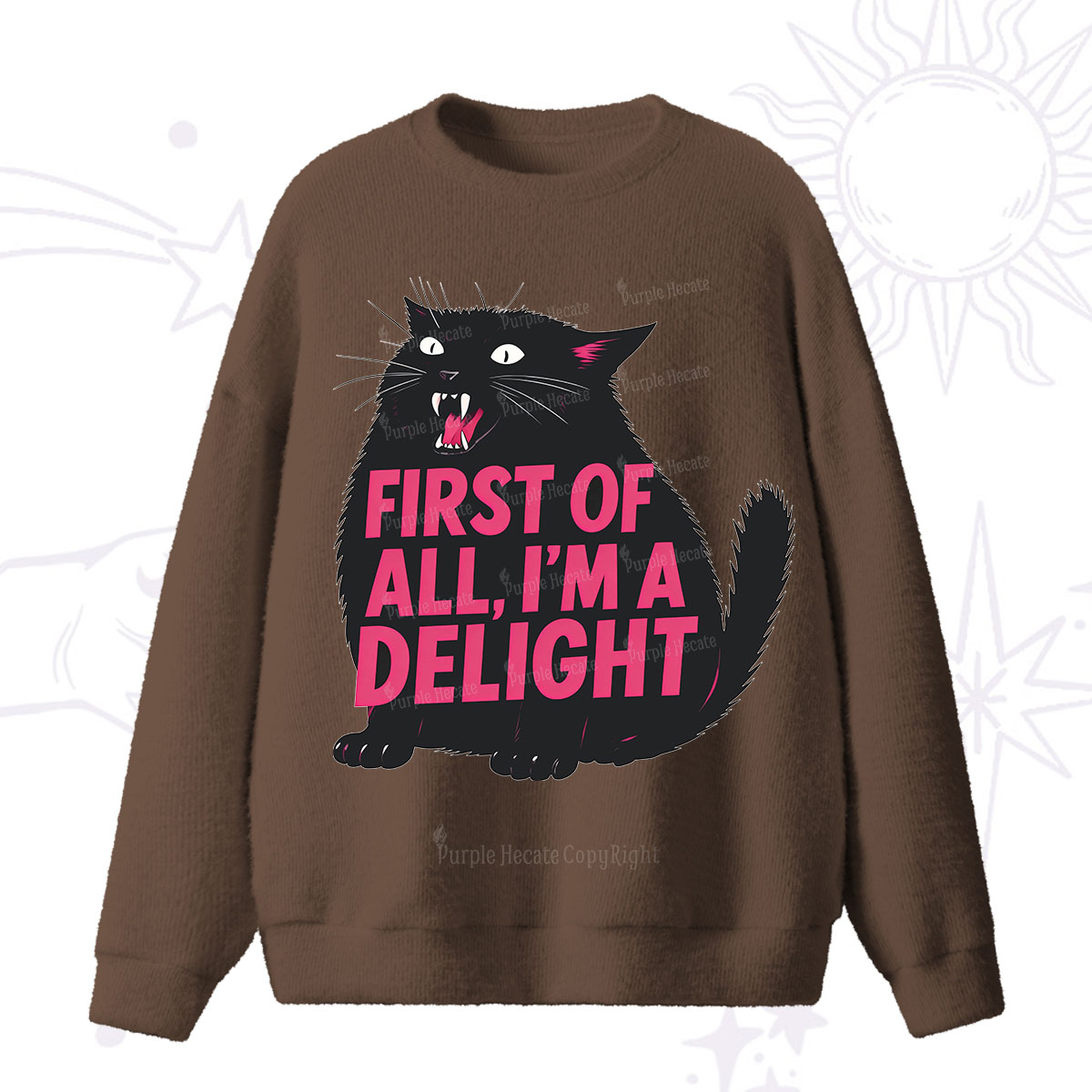 Purplehecate First Of All I'm A Delight Cat Fuzzy Ugly Sweater