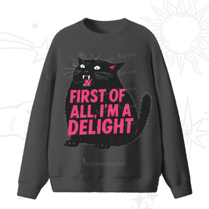 Purplehecate First Of All I'm A Delight Cat Fuzzy Ugly Sweater