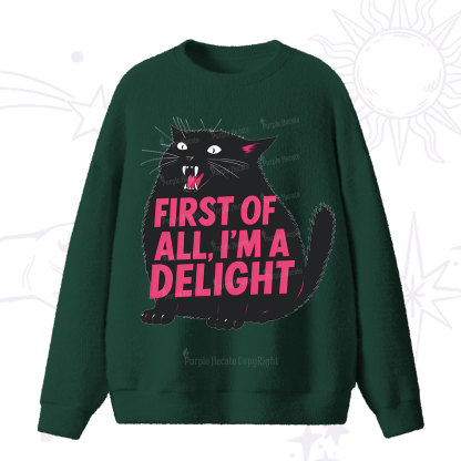 Purplehecate First Of All I'm A Delight Cat Fuzzy Ugly Sweater