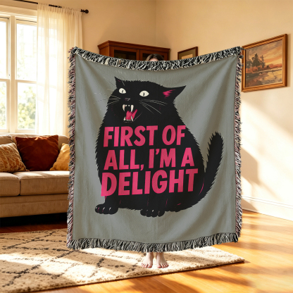 Purplehecate First Of All I'm A Delight Cat Woven Tapestry Blanket
