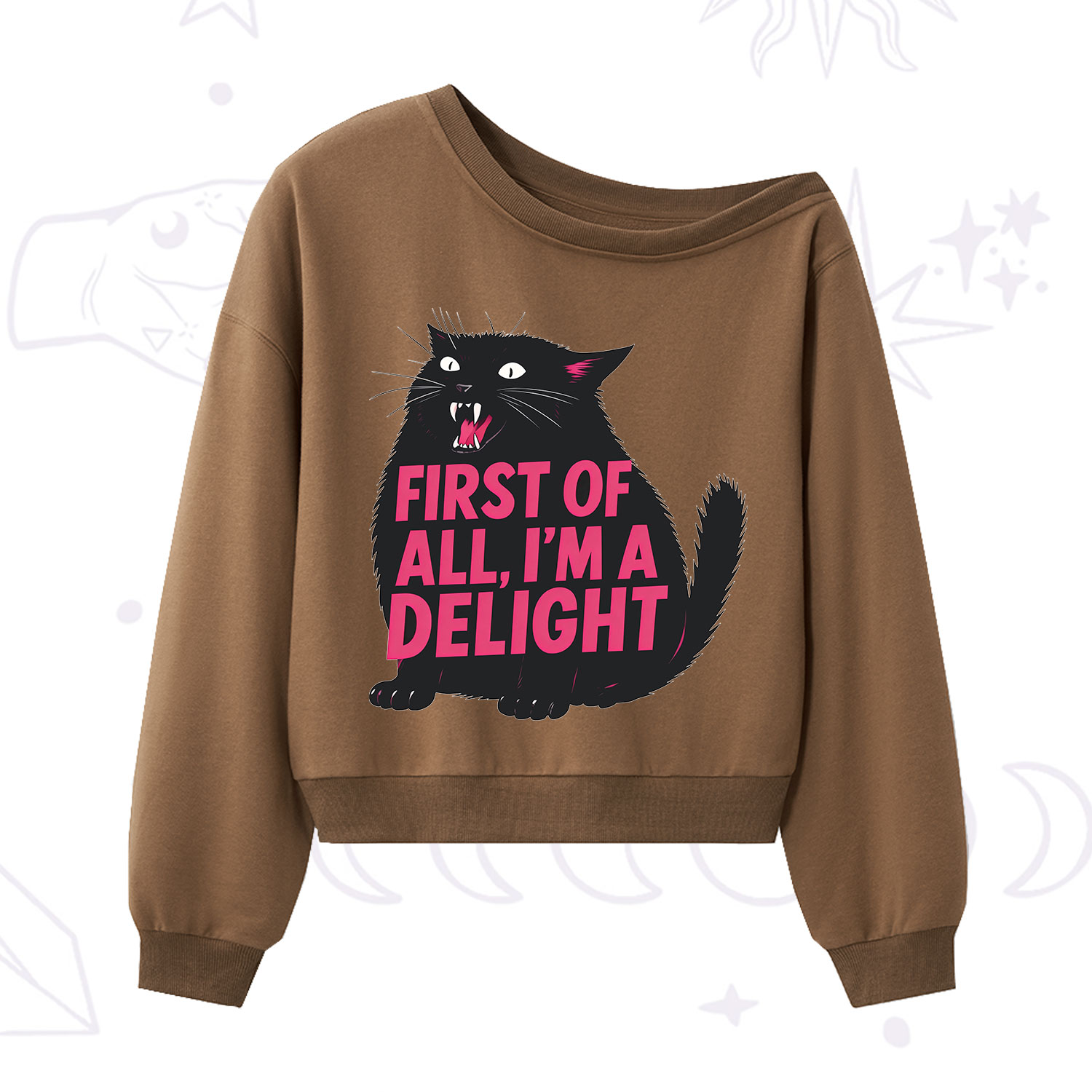 Purplehecate First Of All I'm A Delight Cat One Shoulder Sweatshirt