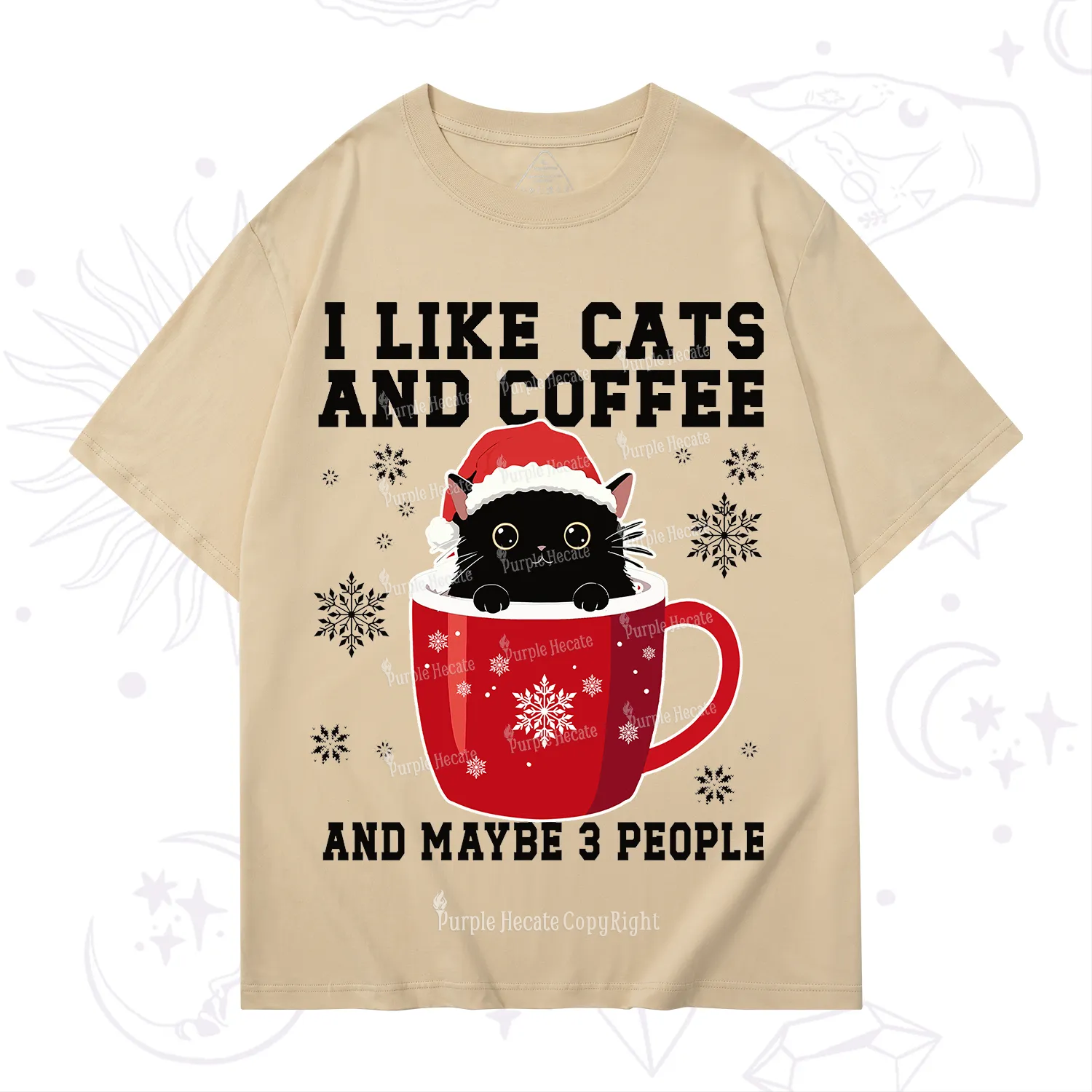 Purplehecate I like Cats And Coffee Christmas T-Shirt
