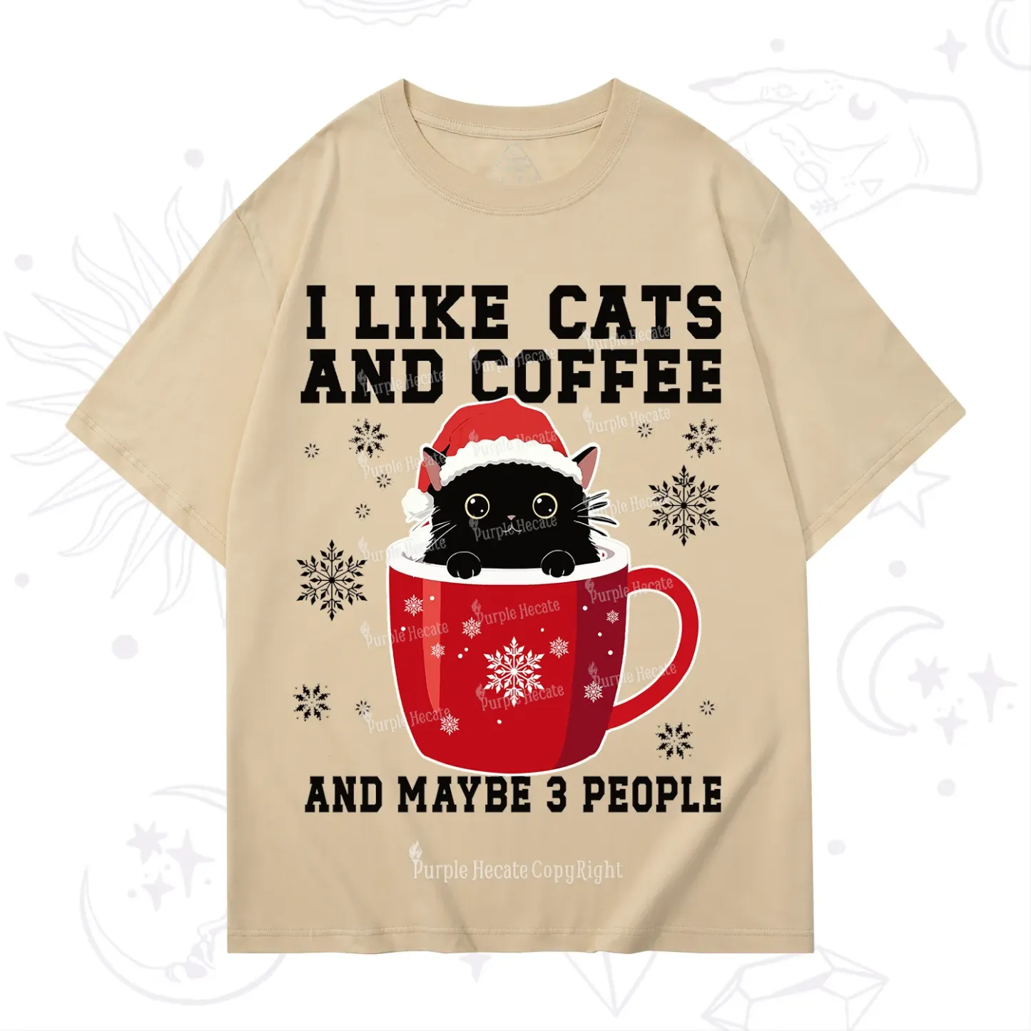 Purplehecate I like Cats And Coffee Christmas T-Shirt