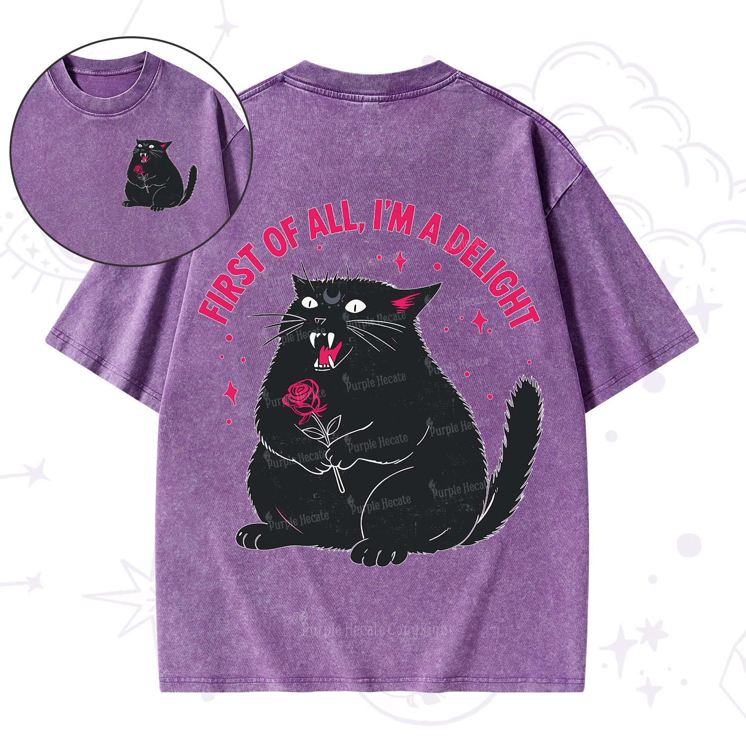 Purplehecate First Of All I'm A Delight Cat Washed T-Shirt