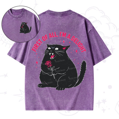 Purplehecate First Of All I'm A Delight Cat Washed T-Shirt