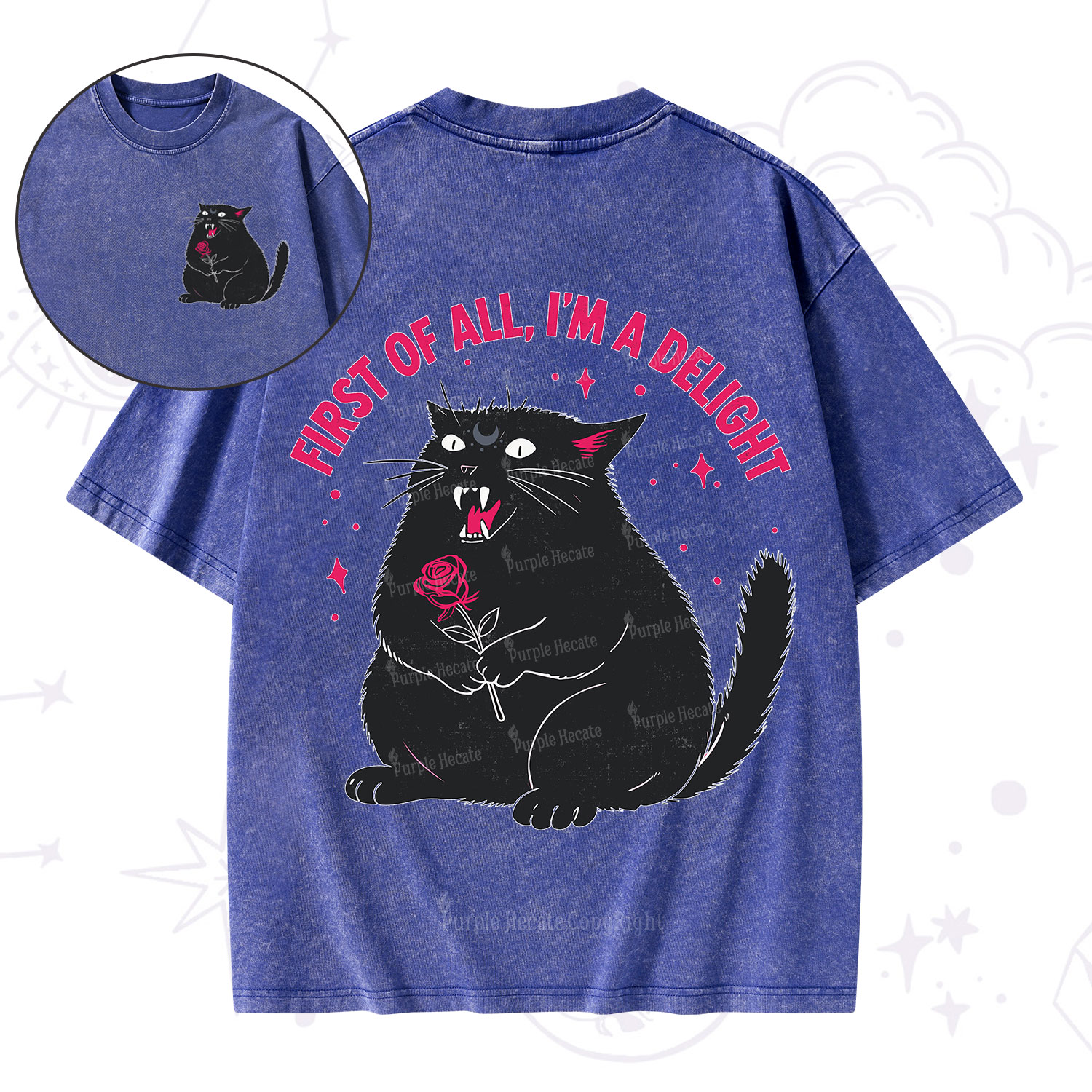 Purplehecate First Of All I'm A Delight Cat Washed T-Shirt