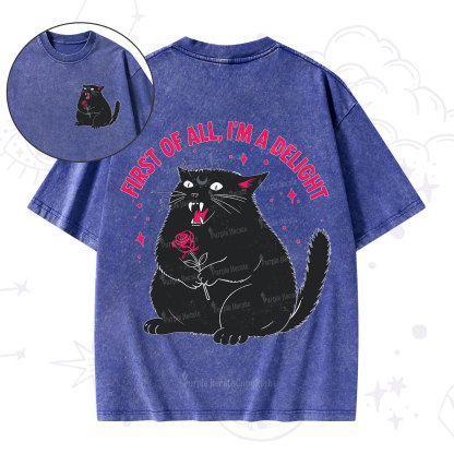 Purplehecate First Of All I'm A Delight Cat Washed T-Shirt