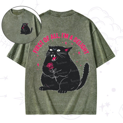 Purplehecate First Of All I'm A Delight Cat Washed T-Shirt