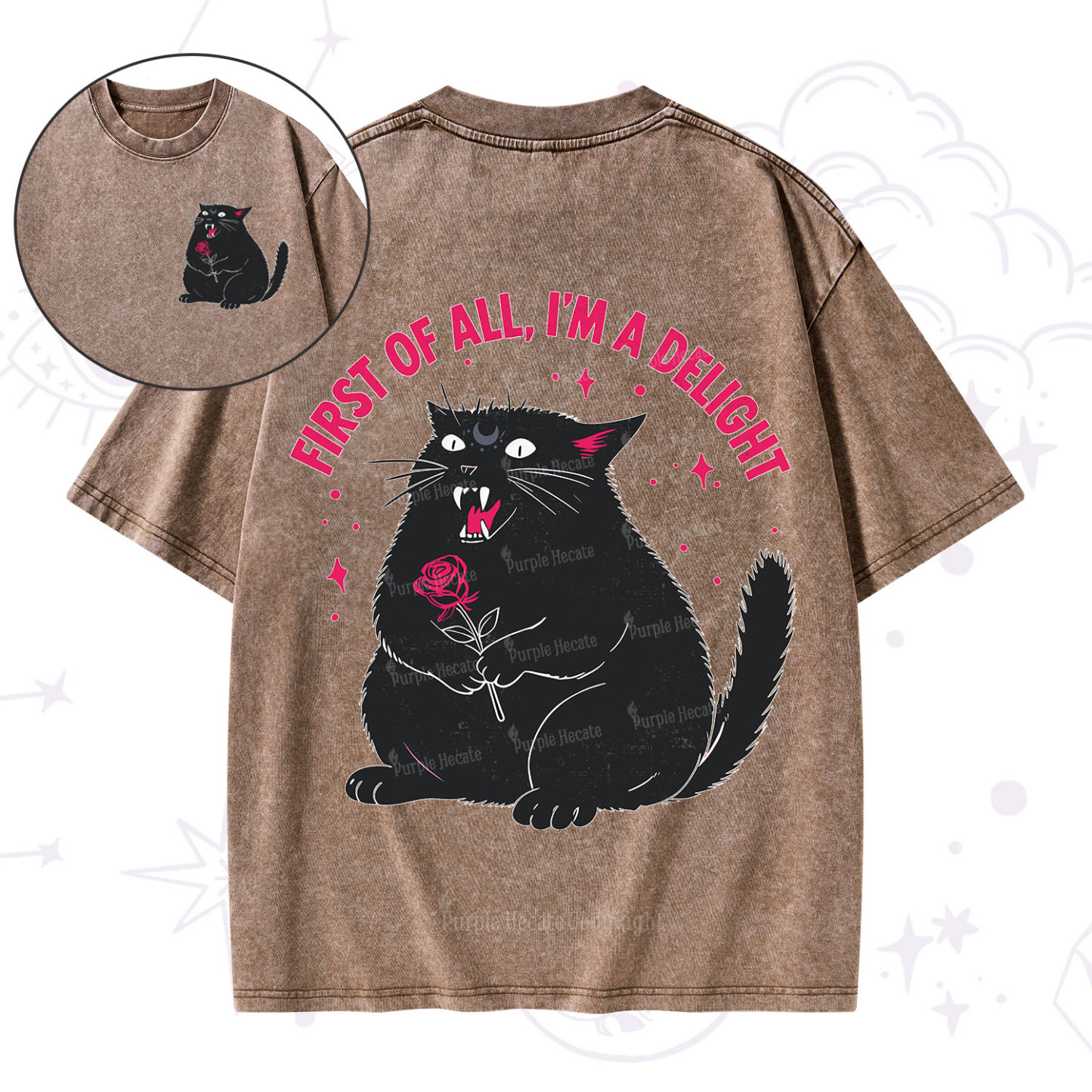 Purplehecate First Of All I'm A Delight Cat Washed T-Shirt