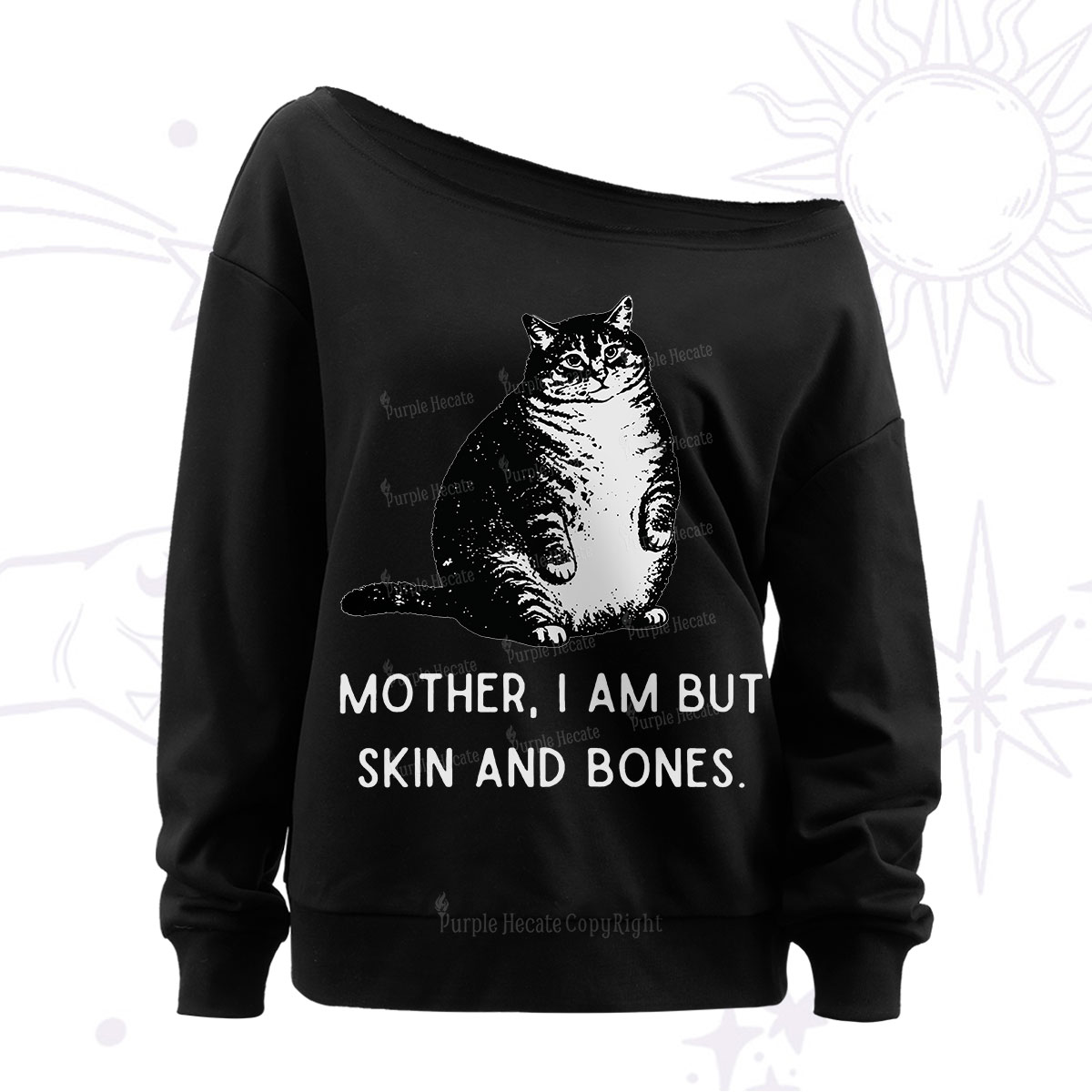 Purplehecate Cat Mother I Am But Skin And Bones Off The Shoulder Sweatshirt