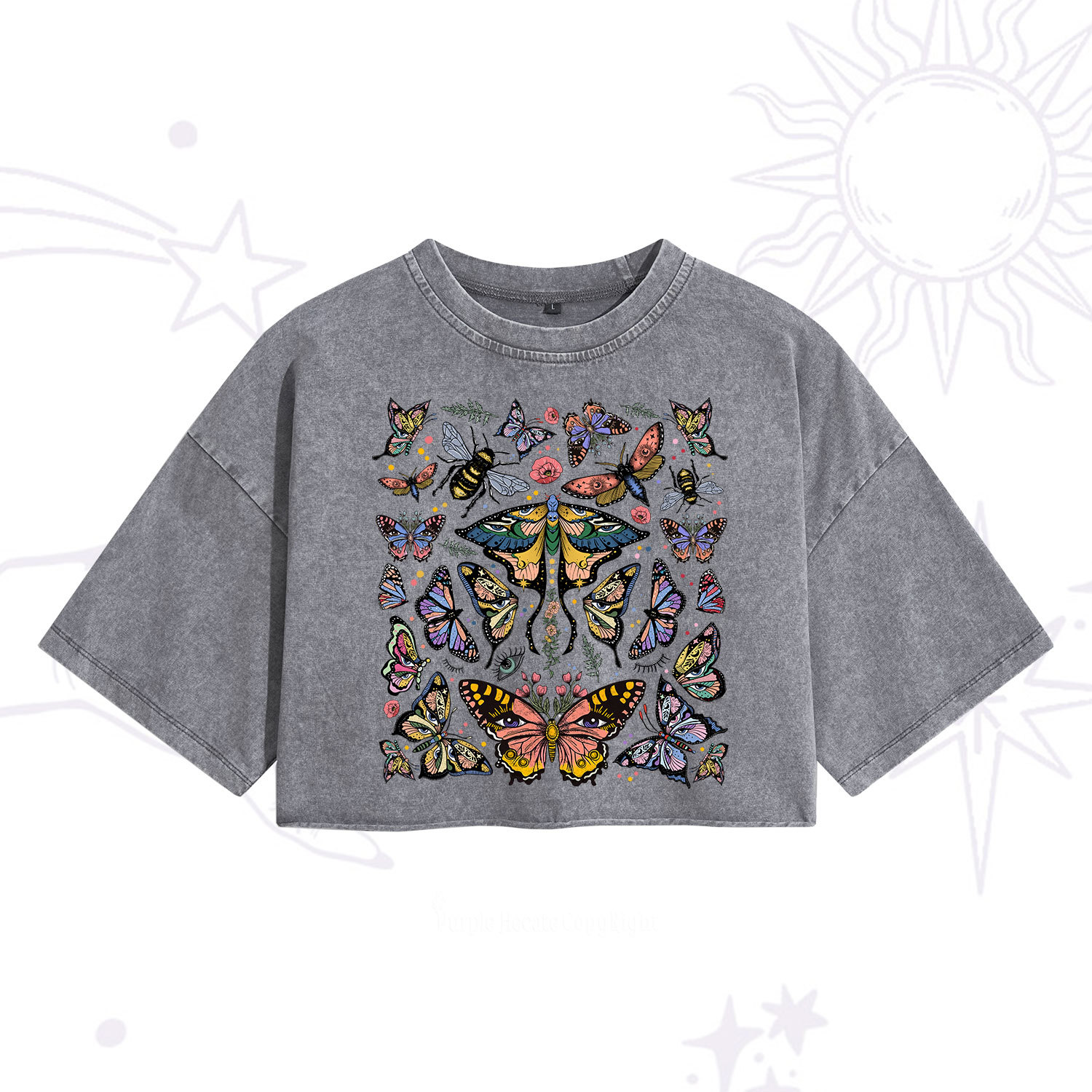 Purplehecate Mystical Butterfly & Moth Washed Cropped T-Shirt