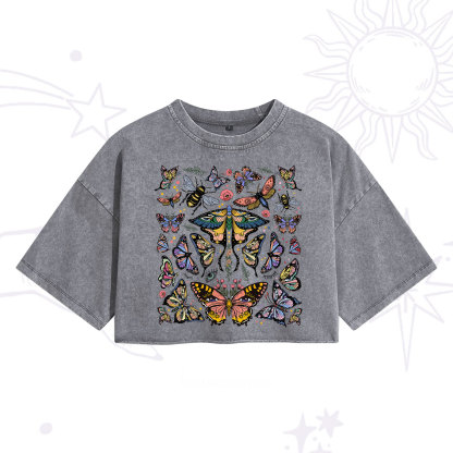 Purplehecate Mystical Butterfly & Moth Washed Cropped T-Shirt