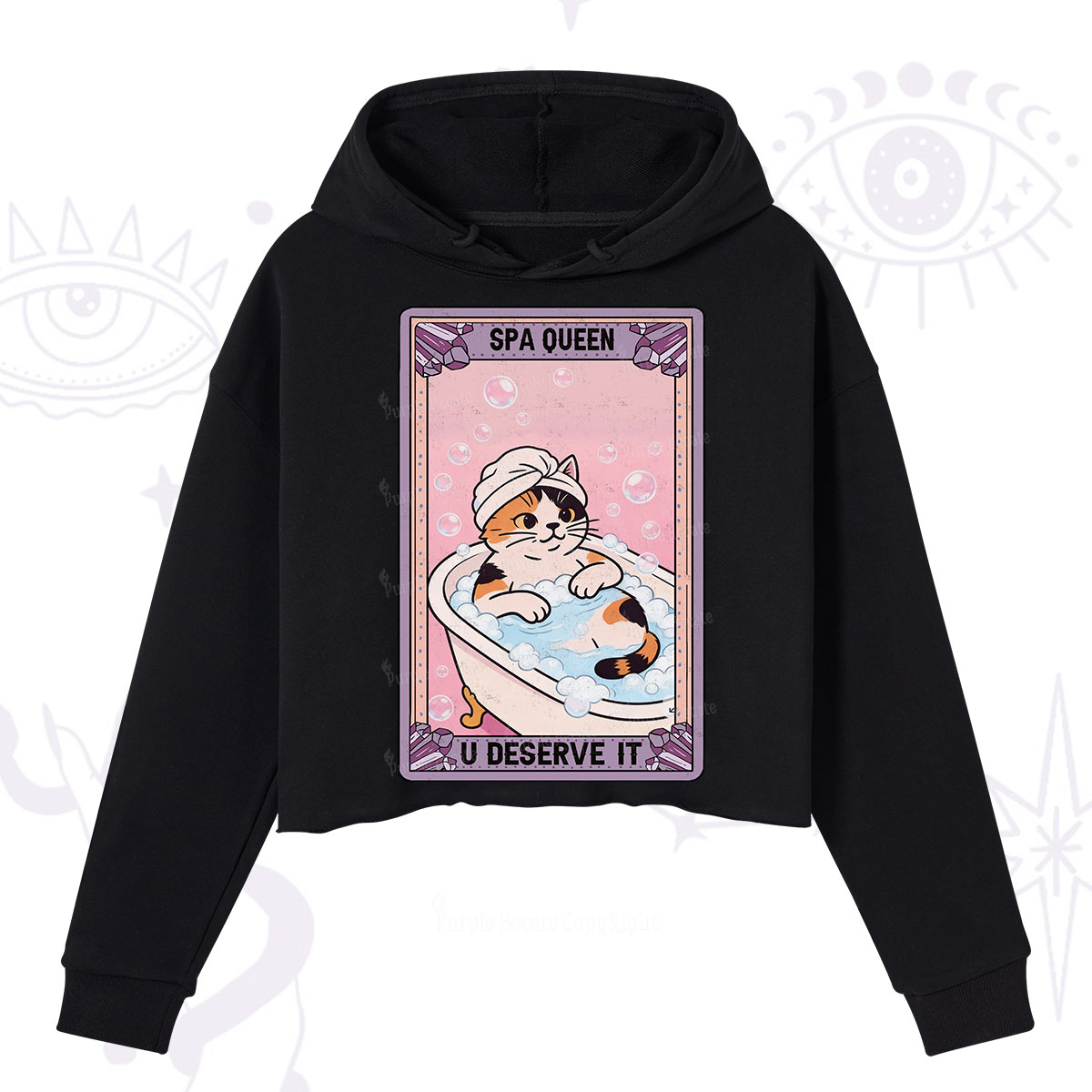 Purplehecate The Spa Queen Cat Tarot Crop Hoodie