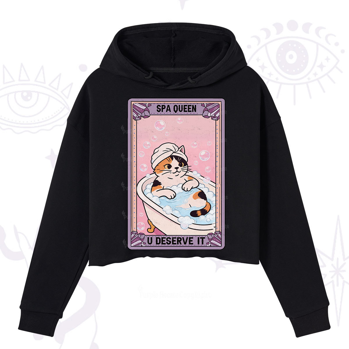 Purplehecate The Spa Queen Cat Tarot Crop Hoodie