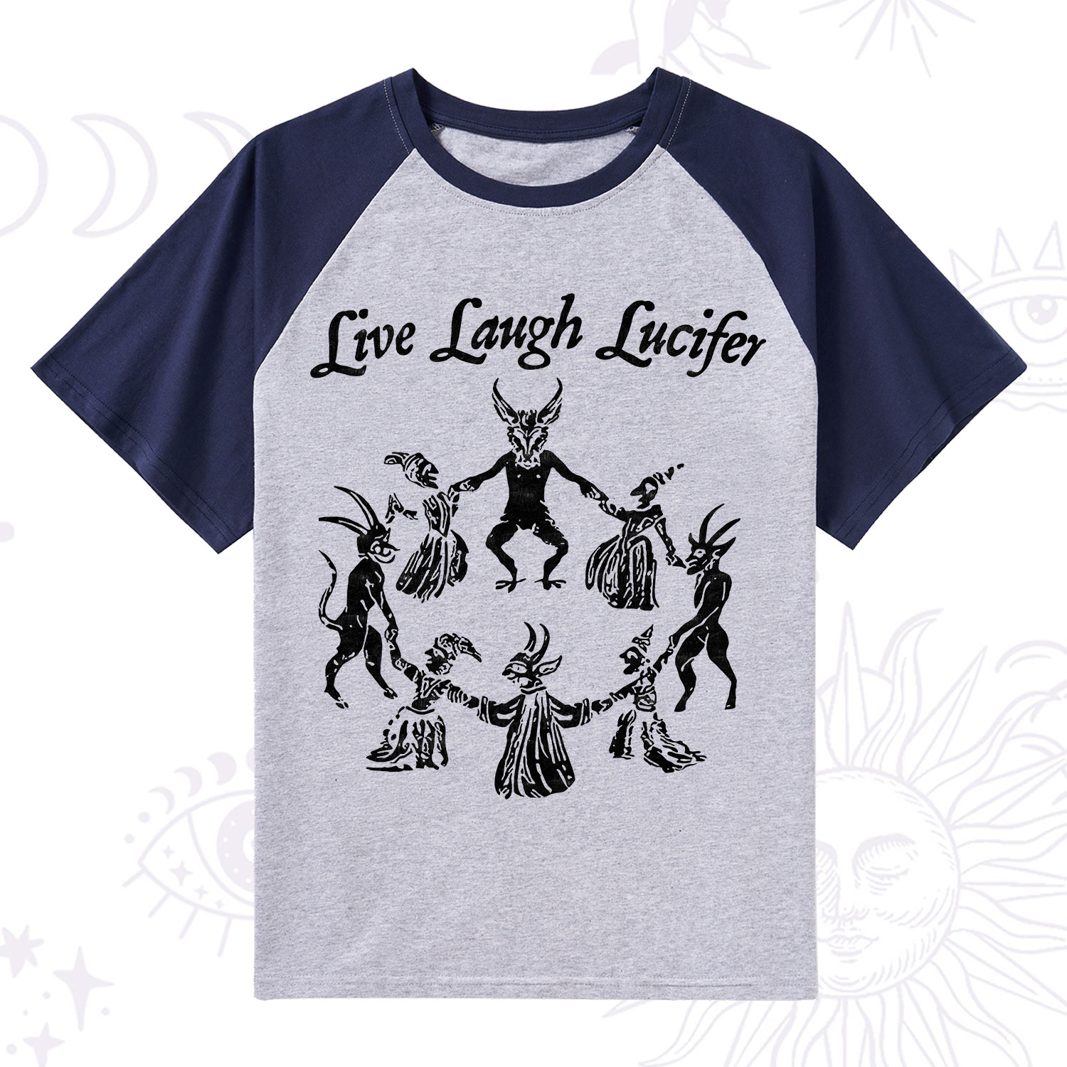 Purplehecate Live Laugh Lucifer Raglan Short Sleeve T‑Shirt