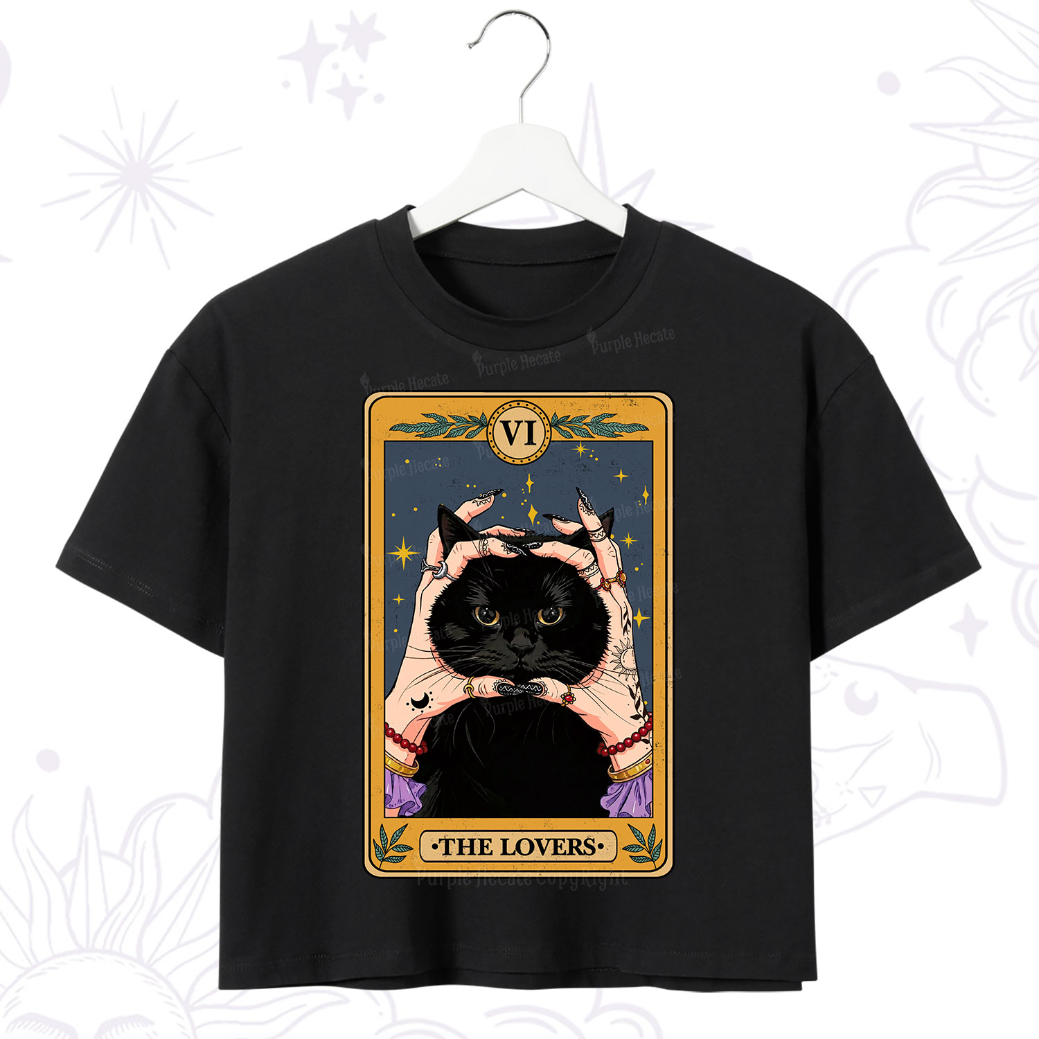Purplehecate Black Cat The Lovers Tarot Card Crop T-Shirt