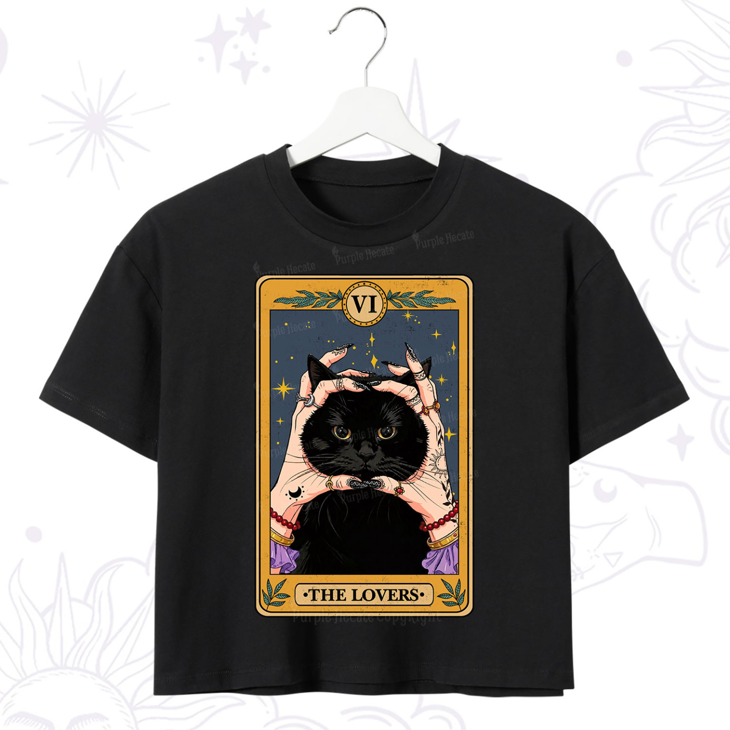 Purplehecate Black Cat The Lovers Tarot Card Crop T-Shirt