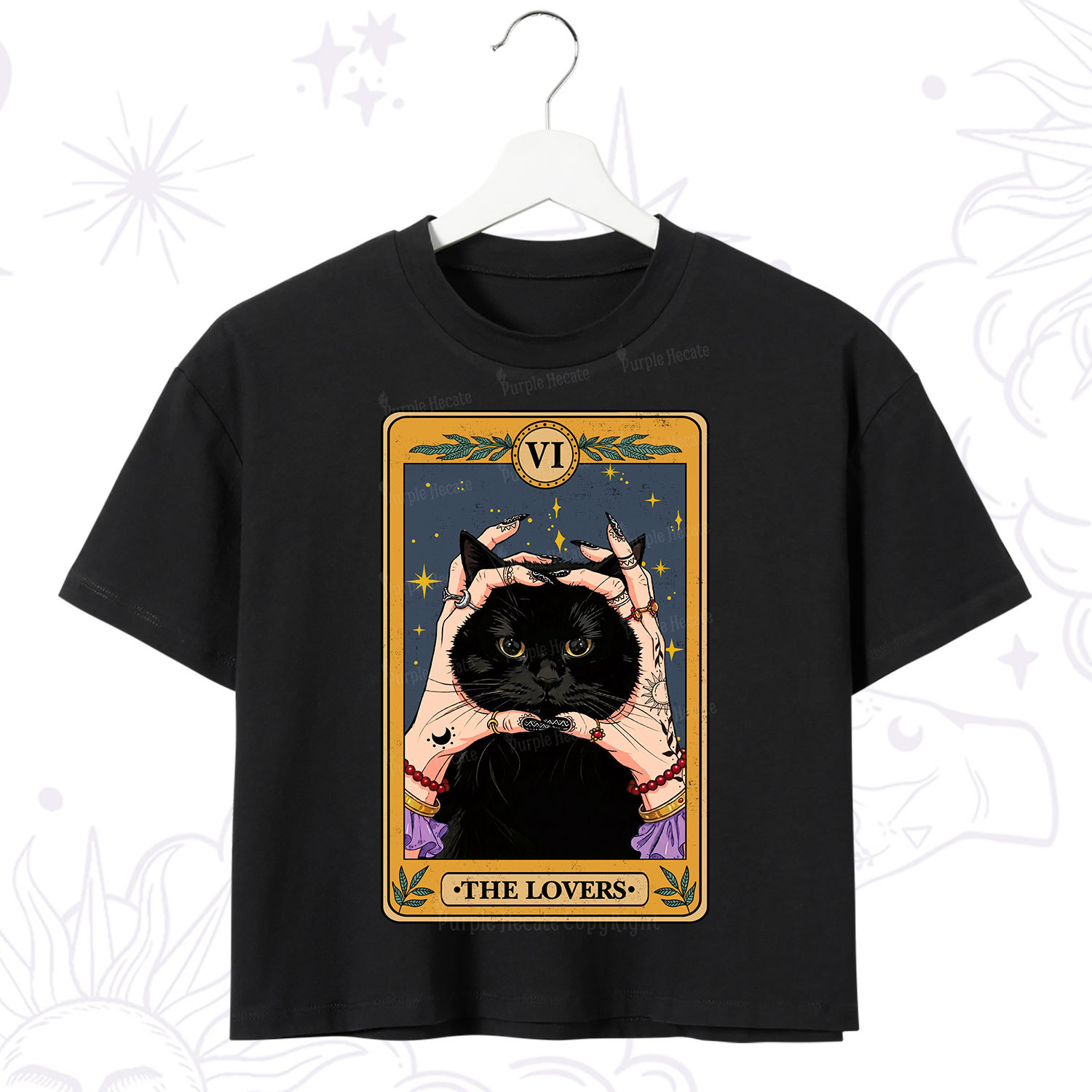 Purplehecate Black Cat The Lovers Tarot Card Crop T-Shirt