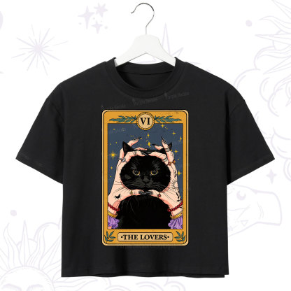 Purplehecate Black Cat The Lovers Tarot Card Crop T-Shirt