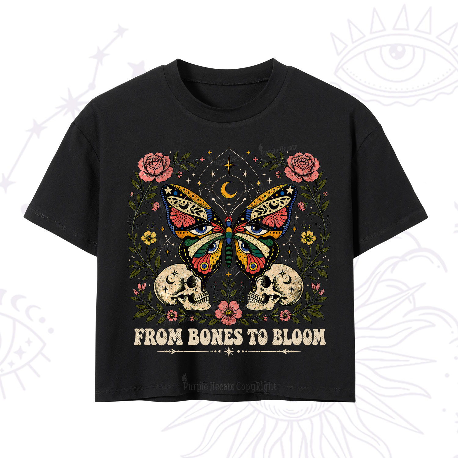 Purplehecate From Bones to Bloom Butterfly Crop T-Shirt