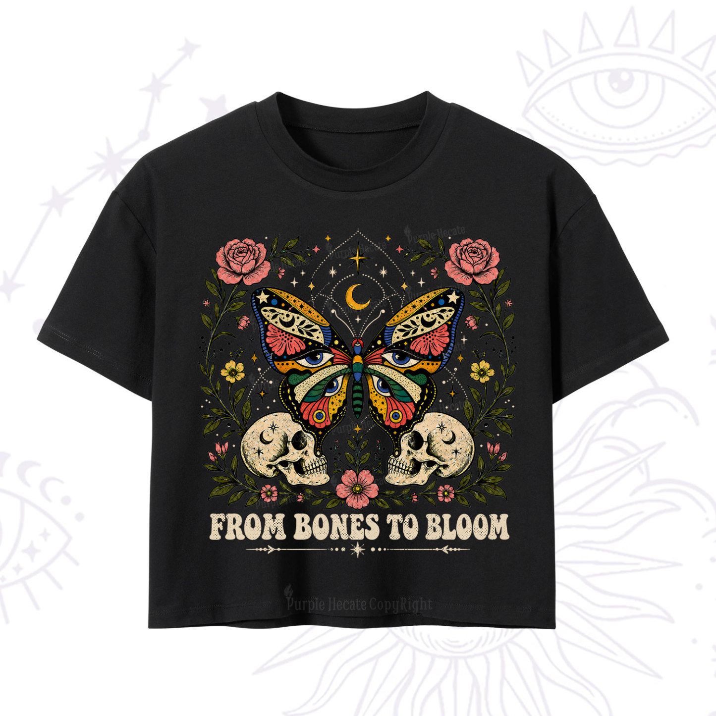Purplehecate From Bones to Bloom Butterfly Crop T-Shirt