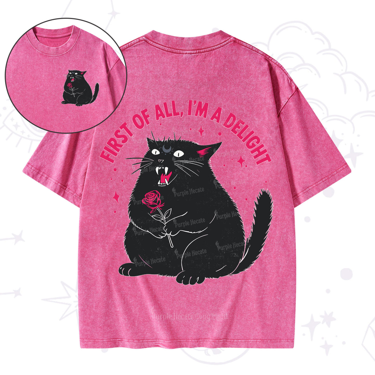 Purplehecate First Of All I'm A Delight Cat Washed T-Shirt