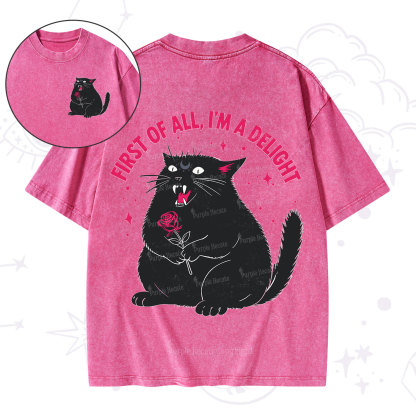 Purplehecate First Of All I'm A Delight Cat Washed T-Shirt