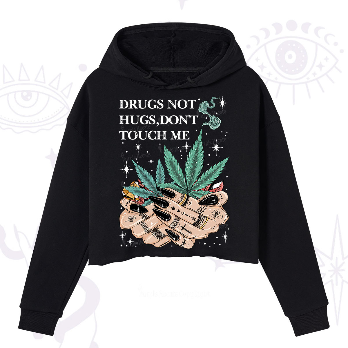 Purplehecate Drugs Not Hugs Crop Hoodie