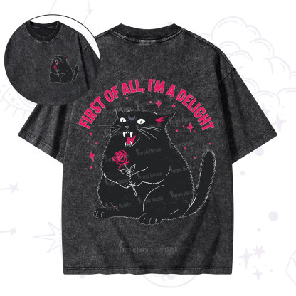 Purplehecate First Of All I'm A Delight Cat Washed T-Shirt