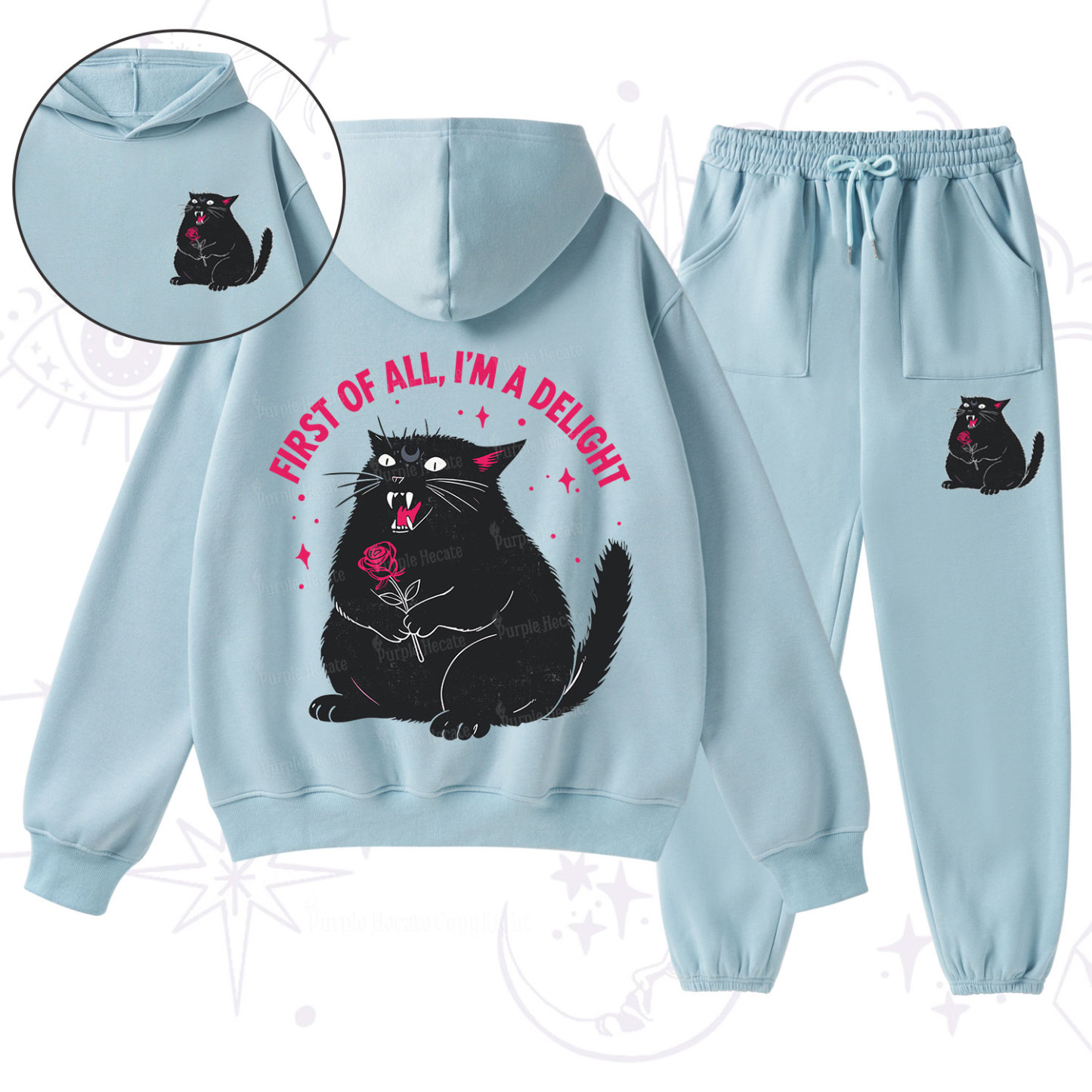 Purplehecate First Of All I'm A Delight Cat Fleece Hoodie Suit