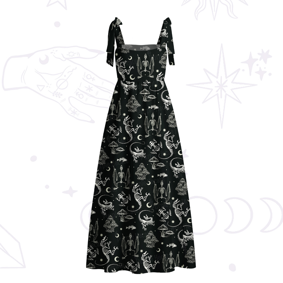 Purplehecate Prehistoric Fantasy Tie Shoulder Maxi Dress