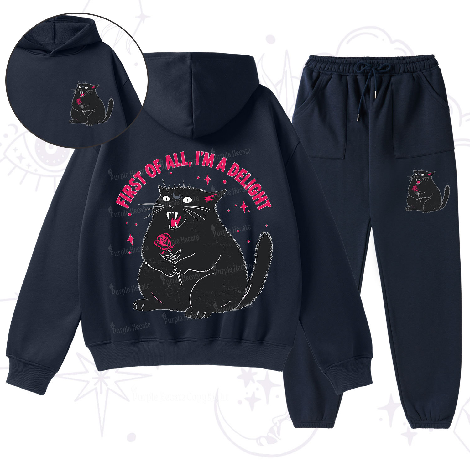 Purplehecate First Of All I'm A Delight Cat Fleece Hoodie Suit