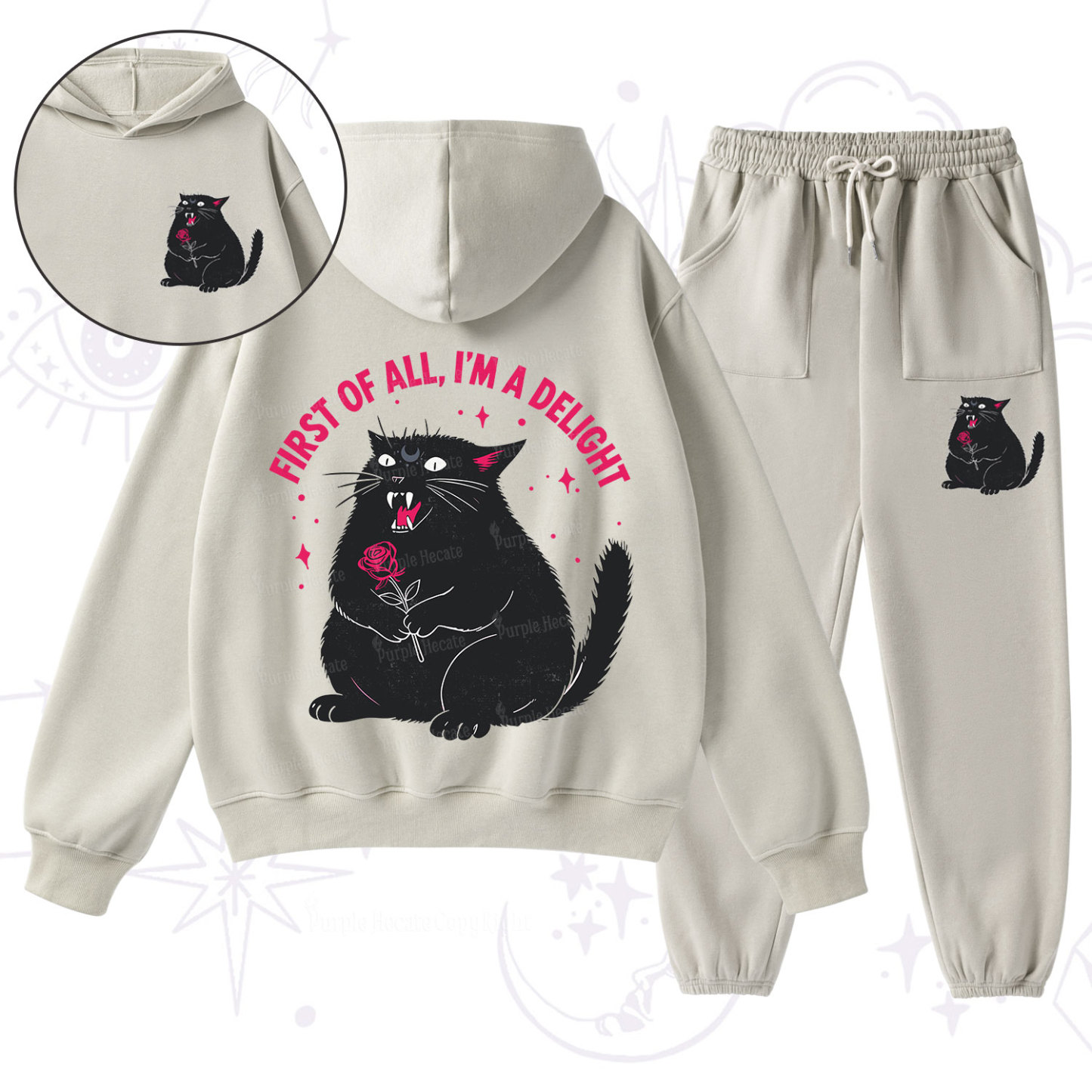 Purplehecate First Of All I'm A Delight Cat Fleece Hoodie Suit