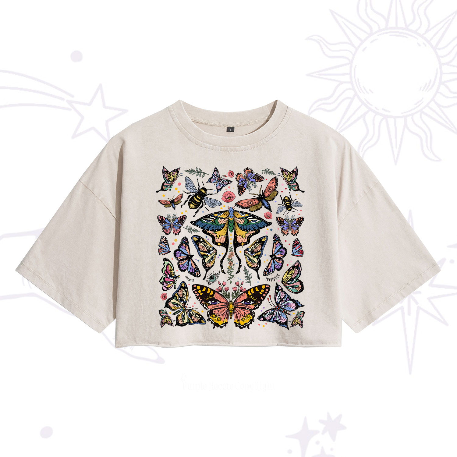 Purplehecate Mystical Butterfly & Moth Washed Cropped T-Shirt