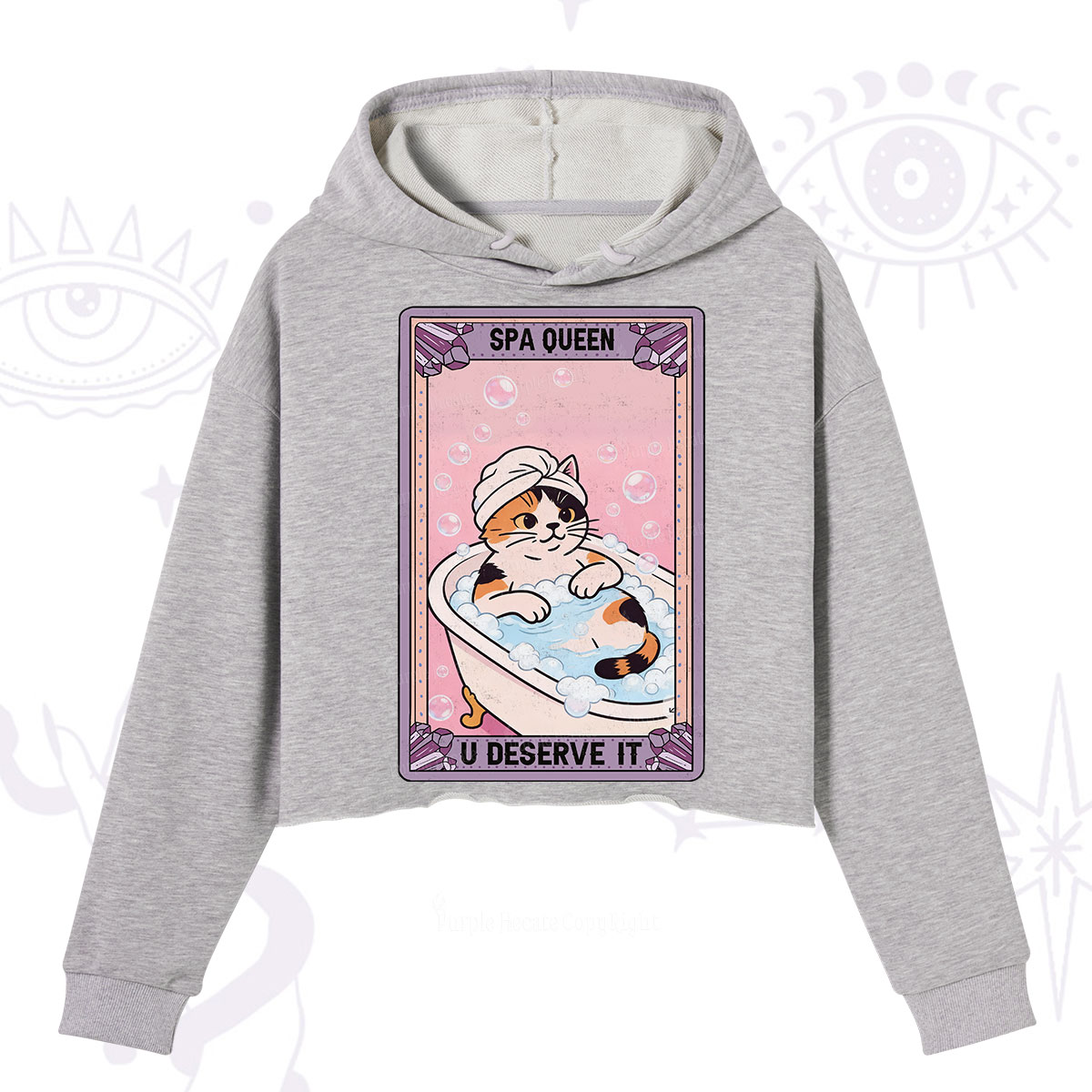 Purplehecate The Spa Queen Cat Tarot Crop Hoodie