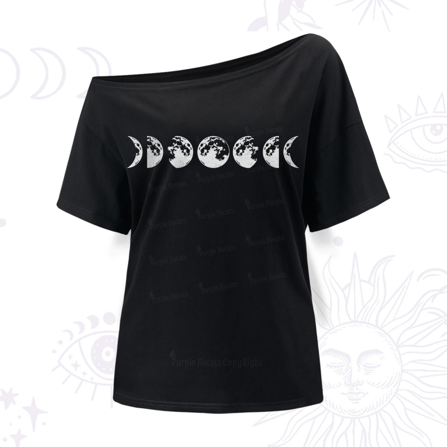 Purplehecate Moon Phases One Shoulder T-Shir