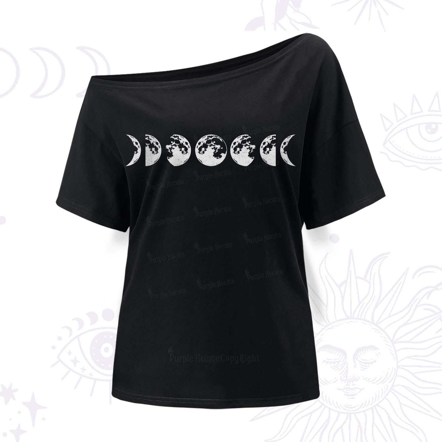 Purplehecate Moon Phases One Shoulder T-Shir