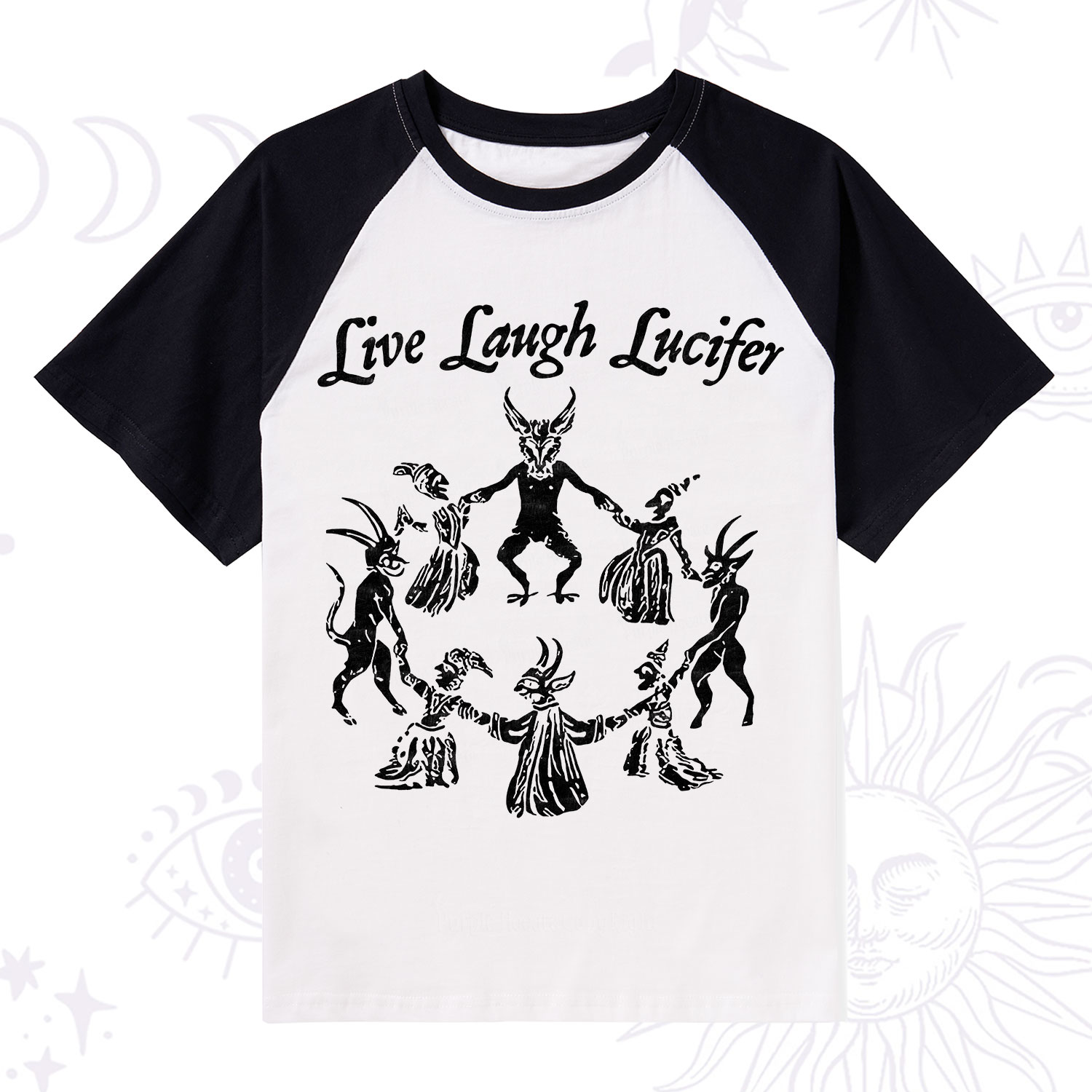 Purplehecate Live Laugh Lucifer Raglan Short Sleeve T‑Shirt