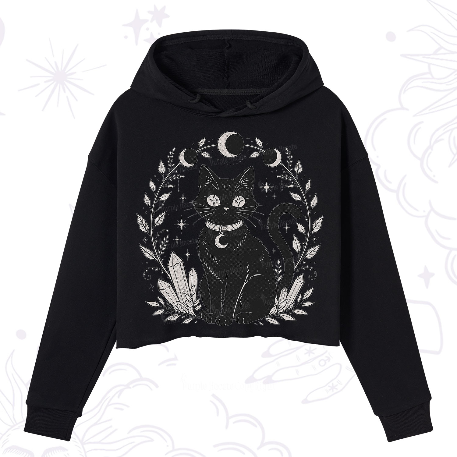 Purplehecate Mystical Cat Crop Hoodie