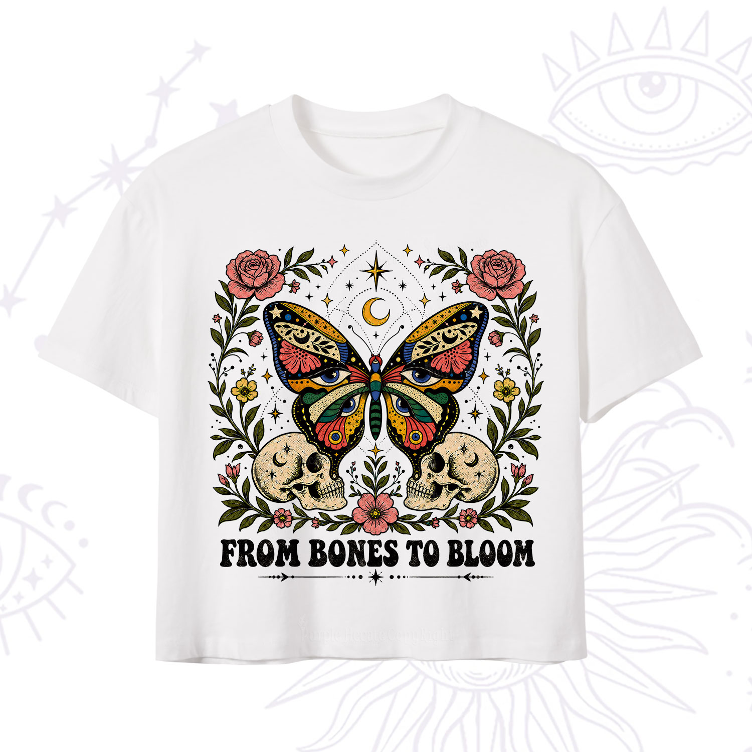 Purplehecate From Bones to Bloom Butterfly Crop T-Shirt