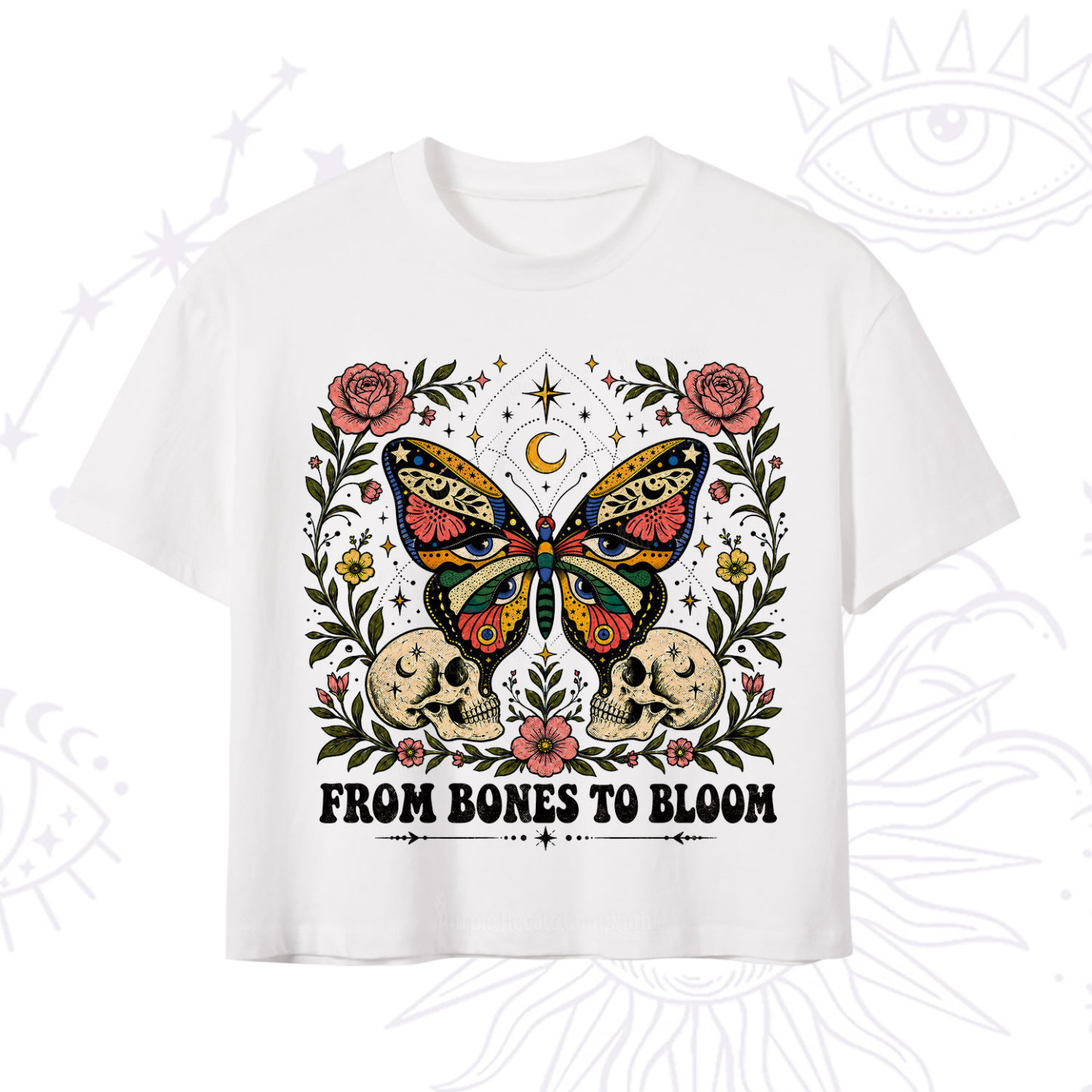 Purplehecate From Bones to Bloom Butterfly Crop T-Shirt