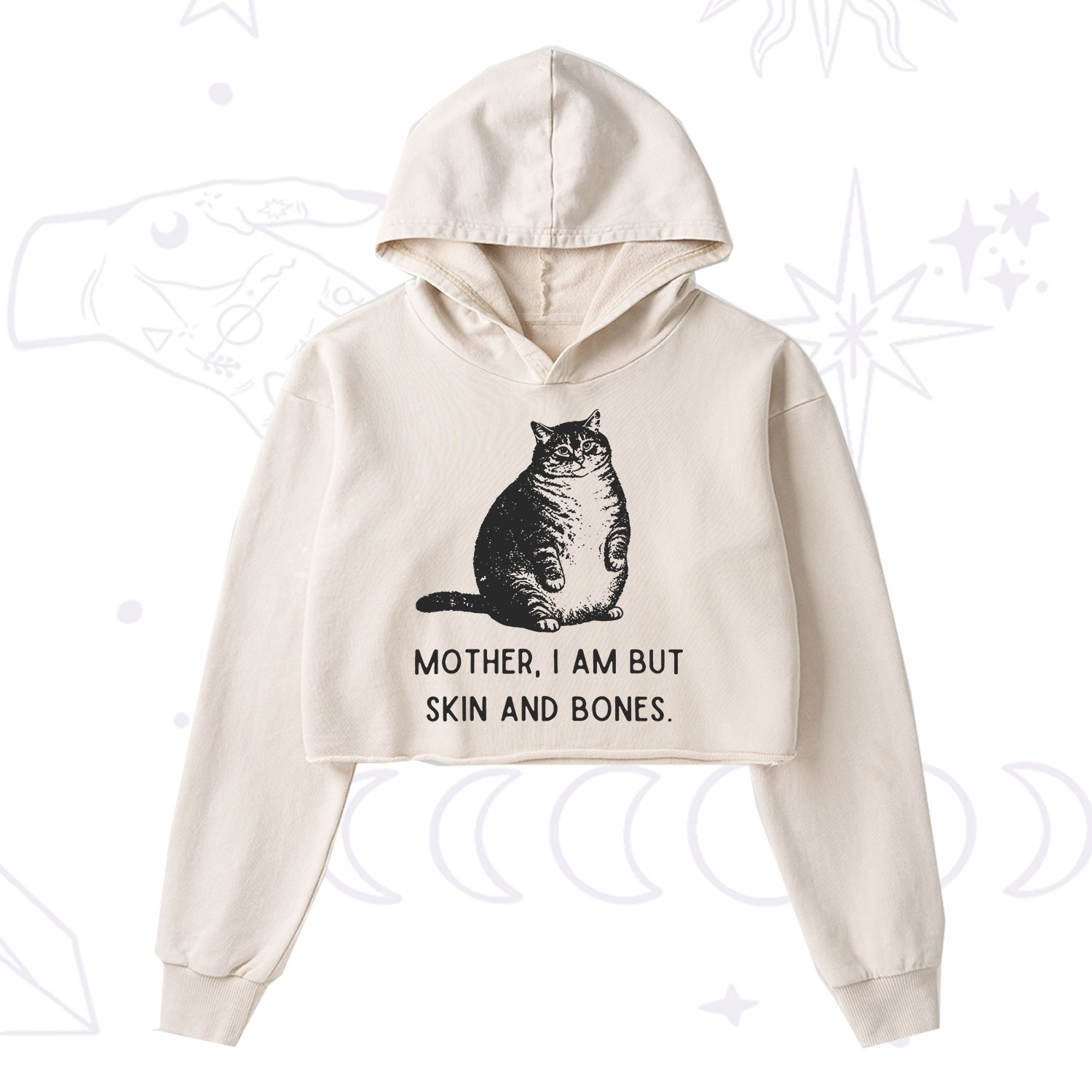 Purplehecate Cat Mother I Am But Skin And Bones Washed Cropped Hoodie
