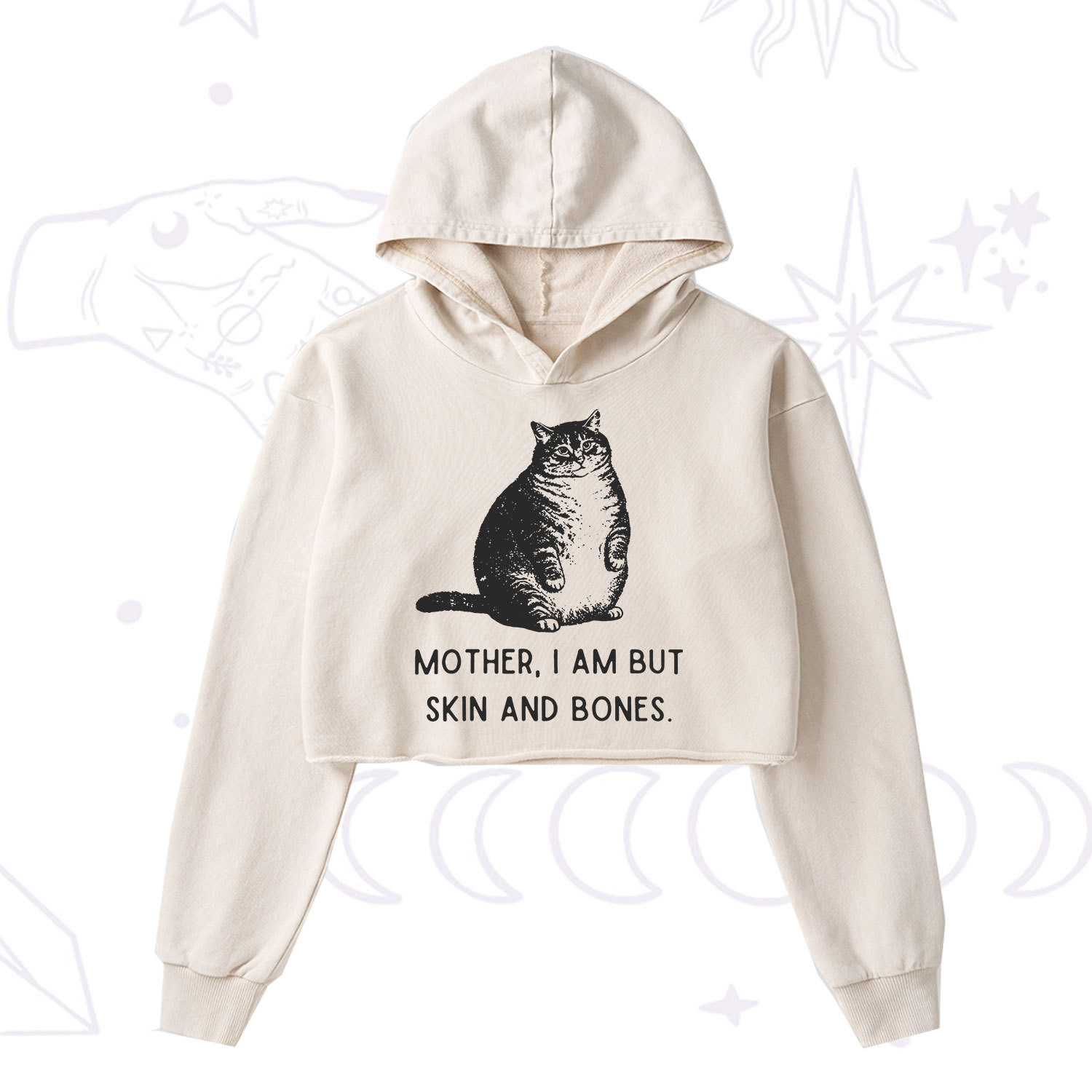 Purplehecate Cat Mother I Am But Skin And Bones Washed Cropped Hoodie