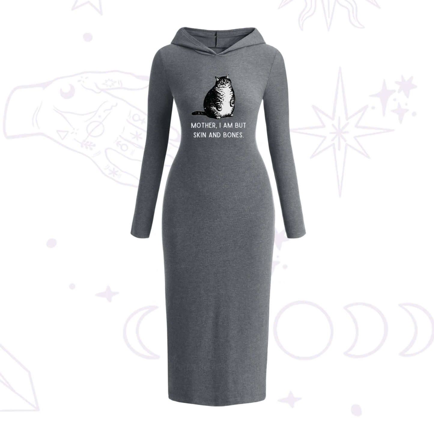 Purplehecate Cat Mother I Am But Skin And Bones Hooded Knit Dress