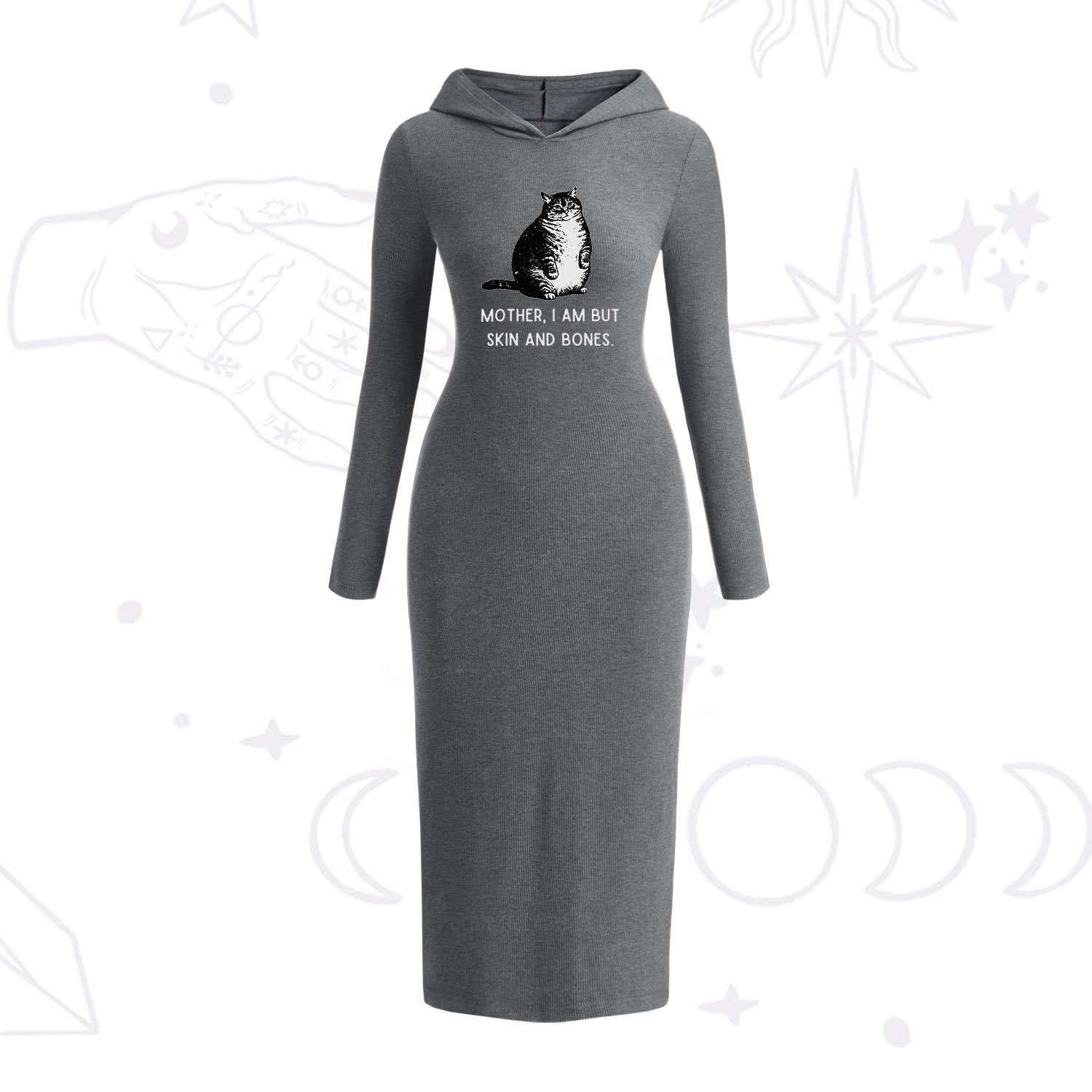 Purplehecate Cat Mother I Am But Skin And Bones Hooded Knit Dress